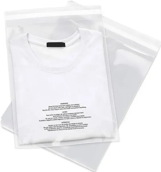 100 Count 9" X 12" Self Seal 1.5 Mil Clear Poly Bags with Suffocation Warning