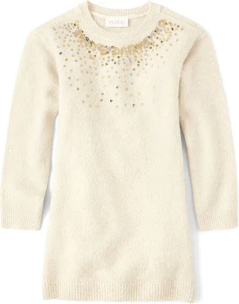 The Children's Place Girls' Sequin Long Sleeve Sweater Dress