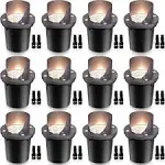 SUNVIE 12 Pack Low Voltage Landscape Lights 12W LED Outdoor In-Ground Waterproof Shielded Well Lights 12V-24V Warm White Paver Lights with Wire