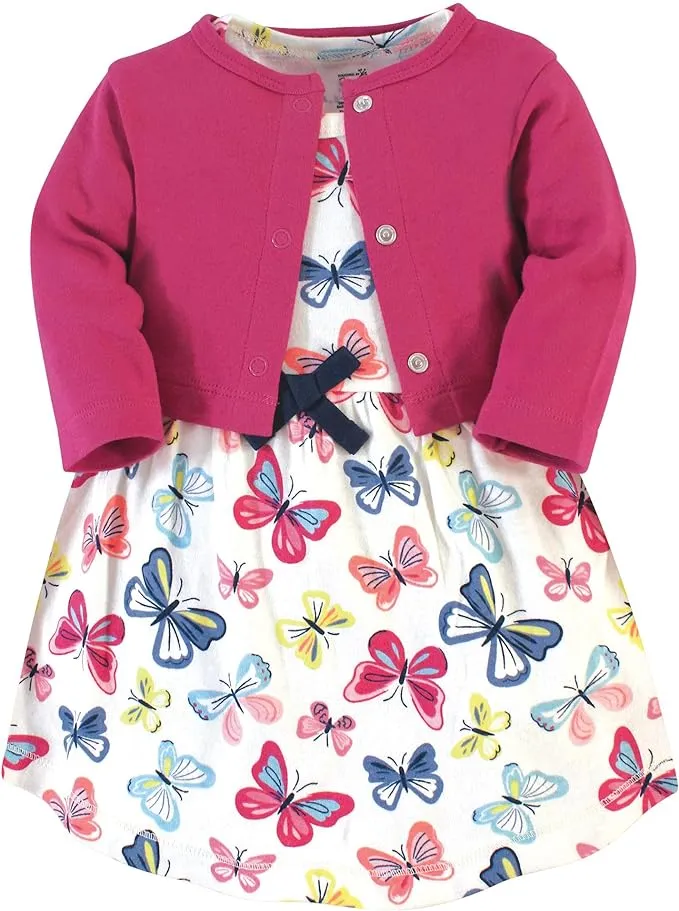 Touched by Nature Baby Organic Cotton Dress and Cardigan, Bright Butterflies