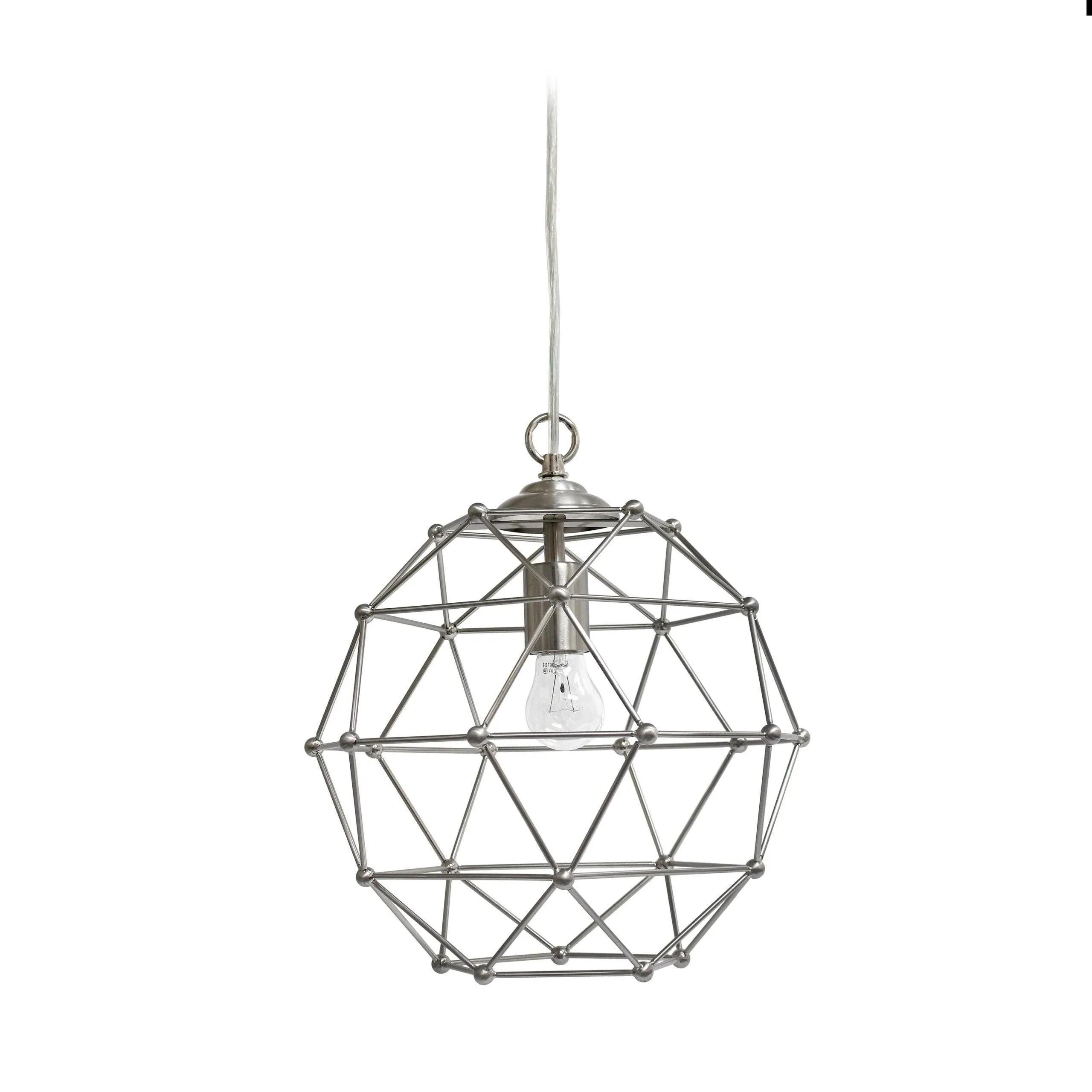 All The Rages Elegant Designs Brushed Nickel Finish Hexagon Industrial Rustic 1-Light Pendant Light