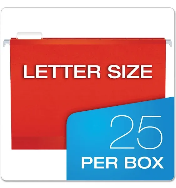 Pendaflex Reinforced Hanging Folders, Letter Size, Assorted Colors 1/5 Cut, Tabs and Inserts, 25 Per Box (41522AMZ)