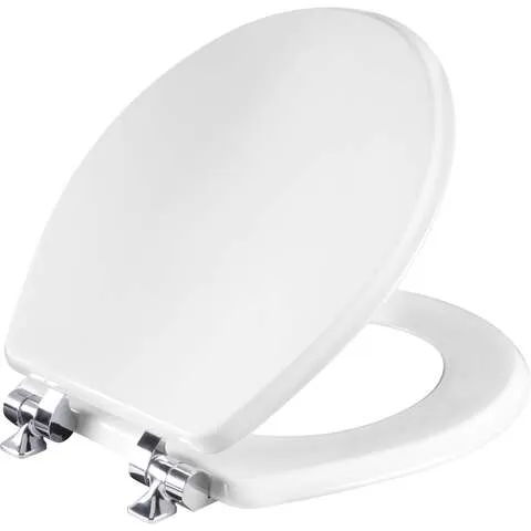 Round Enameled Wood Toilet Seat in White with STA-TITE Seat Fastening System