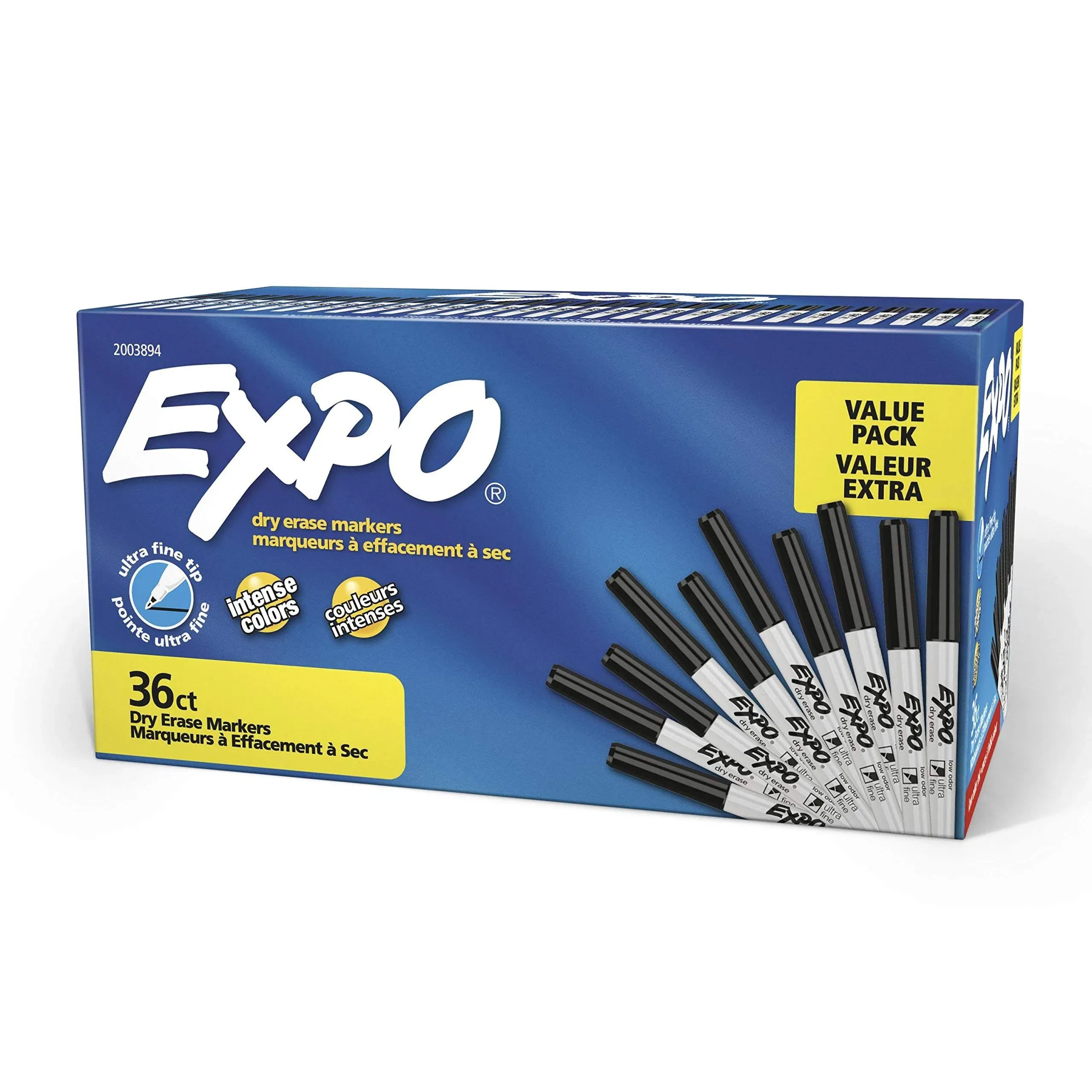 Expo Low Odor Dry Erase Markers, Ultra Fine Tip - Office Pack, Black, 36/Pack