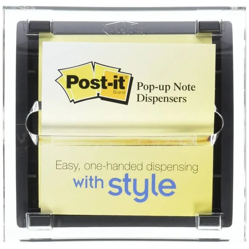 Post-it Pop-up Notes Dispenser DS330-BK 3 in x 3 in, Black Base Clear Top