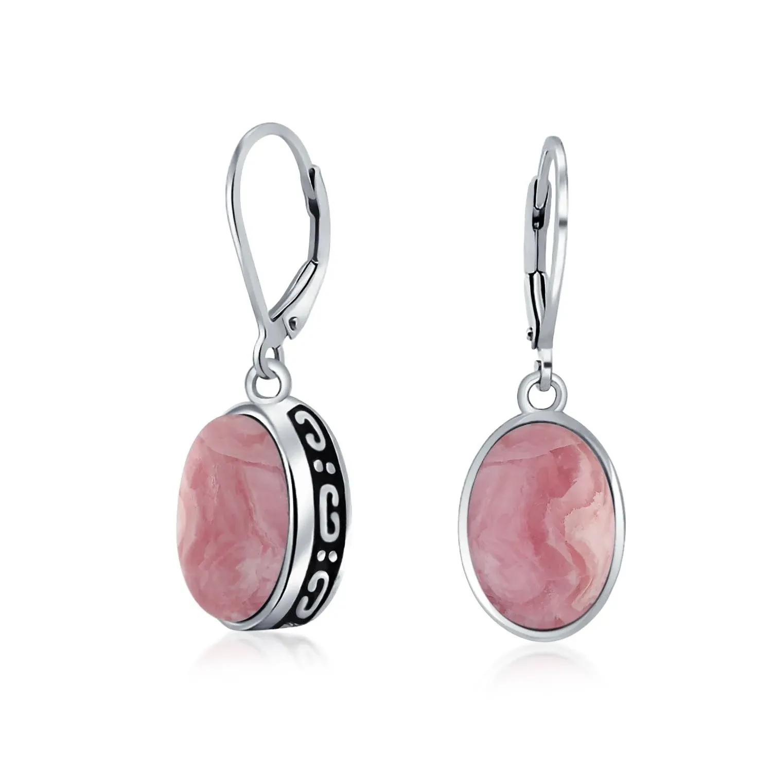 Boho Western Style Gemstone Oval Lever Back Drop Dangle Earrings For Women .925 Sterling Silver Semi Birthstone Colors