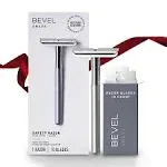 Bevel Safety Razor with Brass Weighted Handle and 10 Double Edge Safety Blade Refills, Single Blade Razor for Men, Designed for Coarse Hair to Prevent Razor Bumps - Silver (Packaging May Vary)