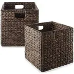 Casafield 12" x 12" Water Hyacinth Storage Baskets, Natural - Set of 4 Collapsible Cube Organizers, Woven Bins for Bathroom, Bedroom, Laundry,