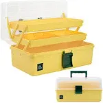 Creahaus 13 inch Art Craft Organizer Storage Box with 3 Layer, Multipurpose Plastic Tool Box with Handle for Sewing, Art Supply, Medicine, Nail, Hair Accessories (Yellow)