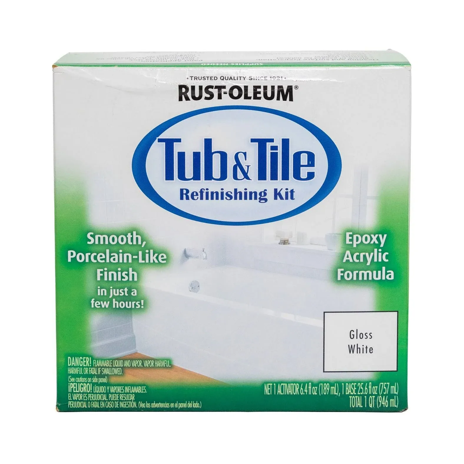 Rust-Oleum 384165 Tub And Tile Refinishing Kit, White, Gloss, 1 Qt, 70 To 110