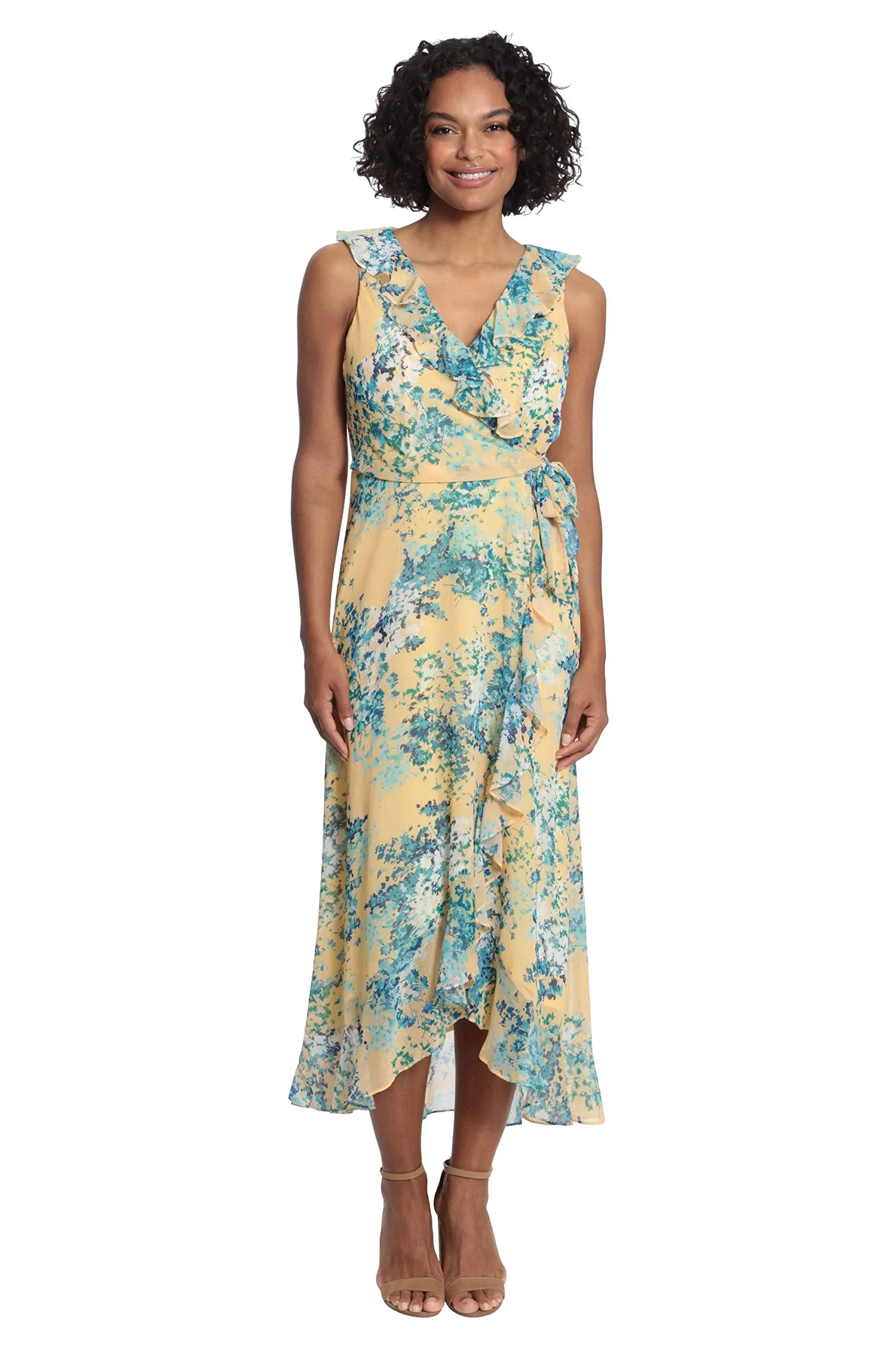 London Times Side Tie Maxi Dress, 12 / Yellow