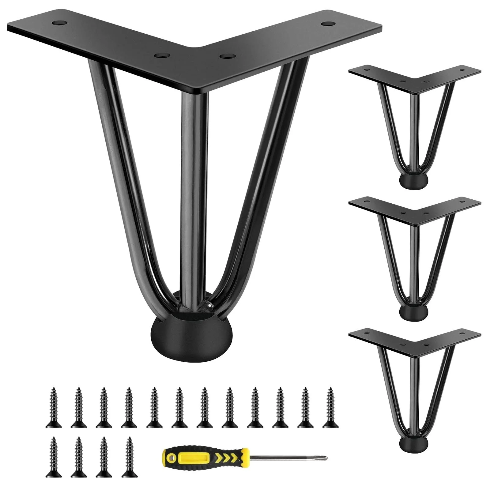 L'aimefois 6in 3-Rod Solid Metal Furniture Legs - Heavy Duty Hairpin Legs Black (900lbs), Coffee Table Legs DIY Project for Coffee Tables, sofas,