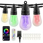  Outdoor String Lights, 49ft 20 Bulbs RGB Patio Lights with Remote &amp; APP, S14 