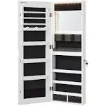 SONGMICS Jewelry Cabinet Armoire Organizer with LED Lights, Wall-Mounted Storage Cabinet with Full-Length Frameless Mirror, Built-In Makeup Mirror, 2