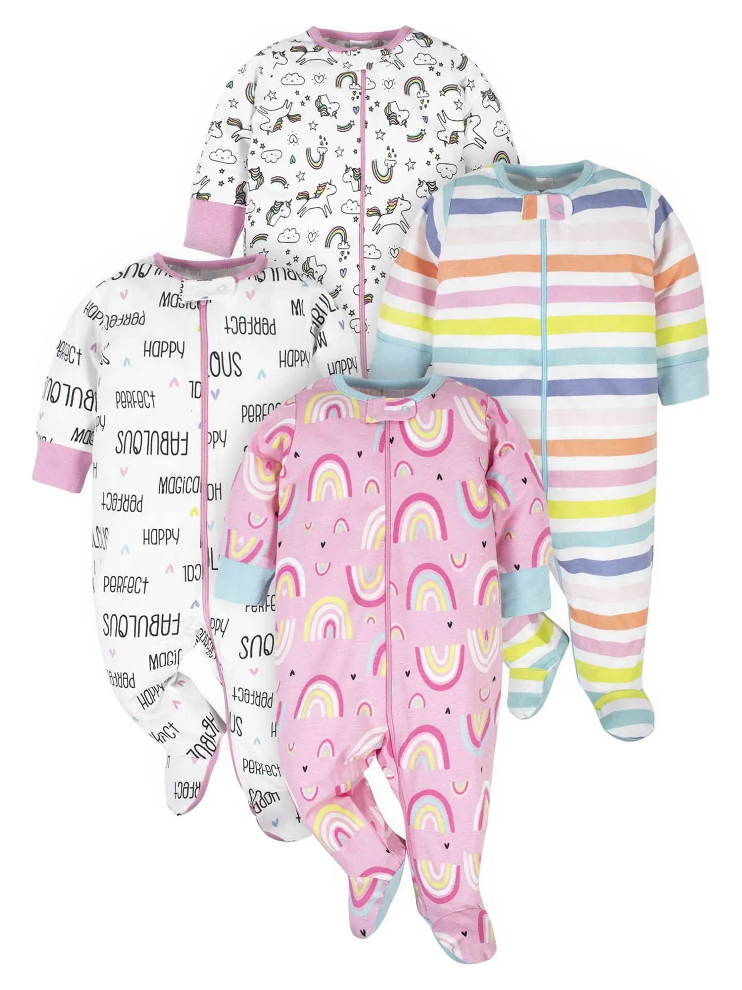 Onesies Gerber Baby Girl Sleep 'N Play Footed Pajamas, 4-Pack