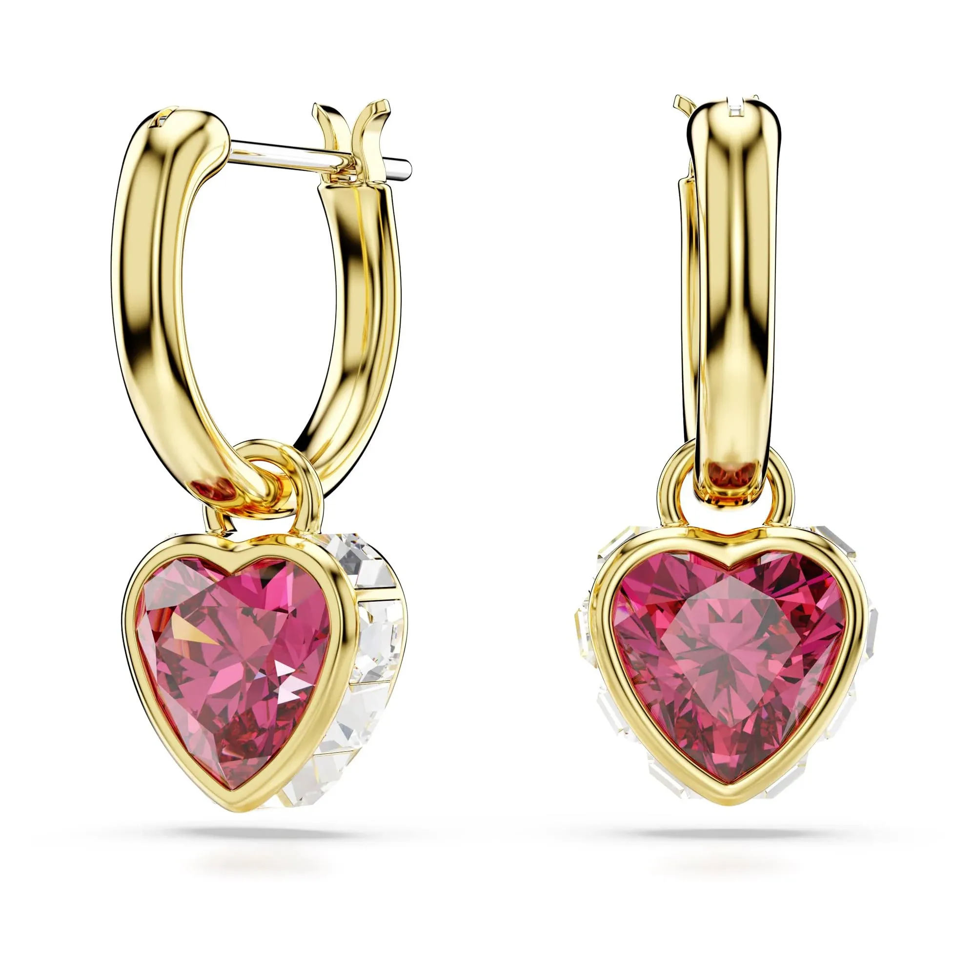 Swarovski Chroma Crystal Heart Drop Earrings - Red Gold