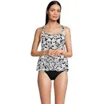 Lands' End Women's Long Flutter Scoop Neck Tankini Top - Medium - Black Havana Floral