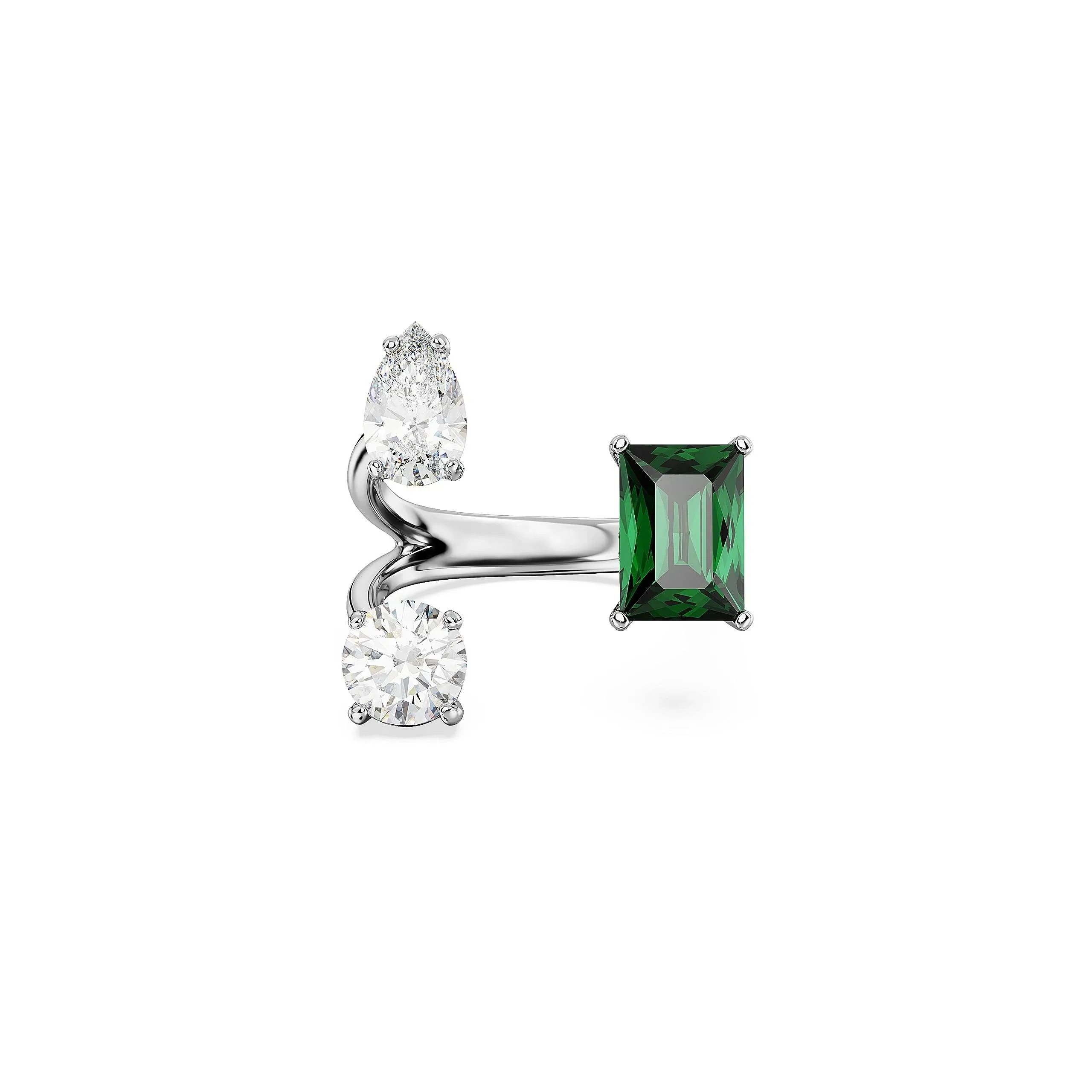 Mesmera open ring, Mixed cuts, Green, Silver-tone finish