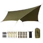 FREE SOLDIER Waterproof Portable Tarp Multifunctional Outdoor Camping Traveling Awning Backpacking Tarp Shelter Rain Tarp (Greenish Brown 6 Loop 10×10ft)