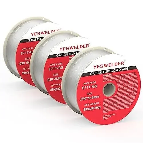 YESWELDER Gasless Flux Core Mig Wire, Mild Steel E71TGS .030-Diameter, 2-Pound Spool, 3-Packs