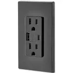 Leviton Decora 15 Amps 125 Volt Black Outlet and USB Charger 5-15R T5633-E