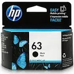 Hp Ink Cartridge, 63 Black Noir, Original