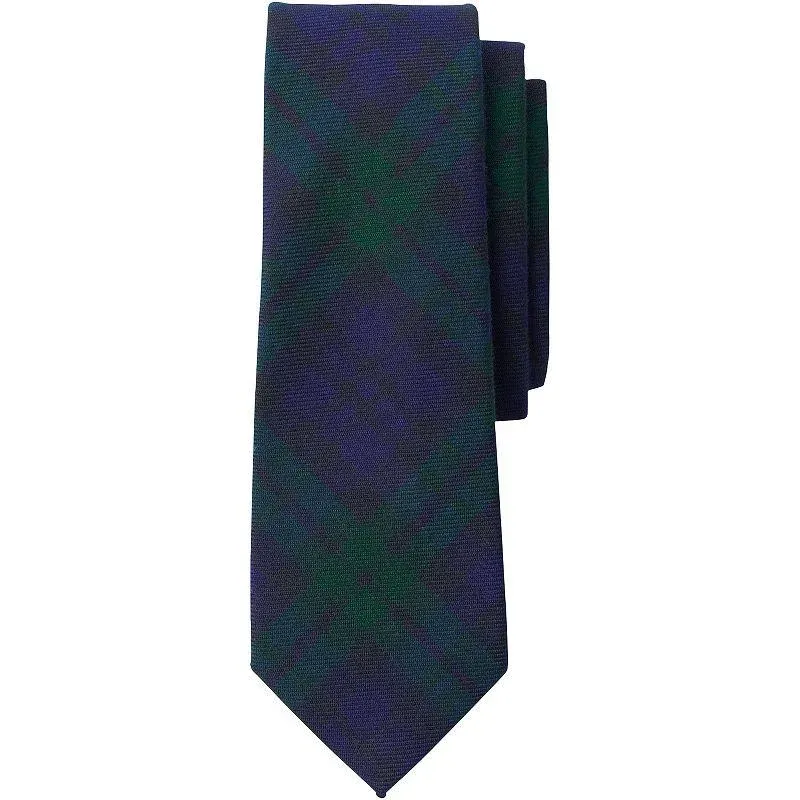 Lands' End School Uniform Kids Pre Tied Tie - Small - Hunter/classic Navy Plaid