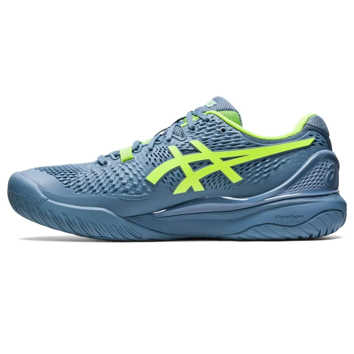 ASICS Men's Gel-Resolution 9 Wide Tennis Shoes (Steel Blue/Hazard Green)