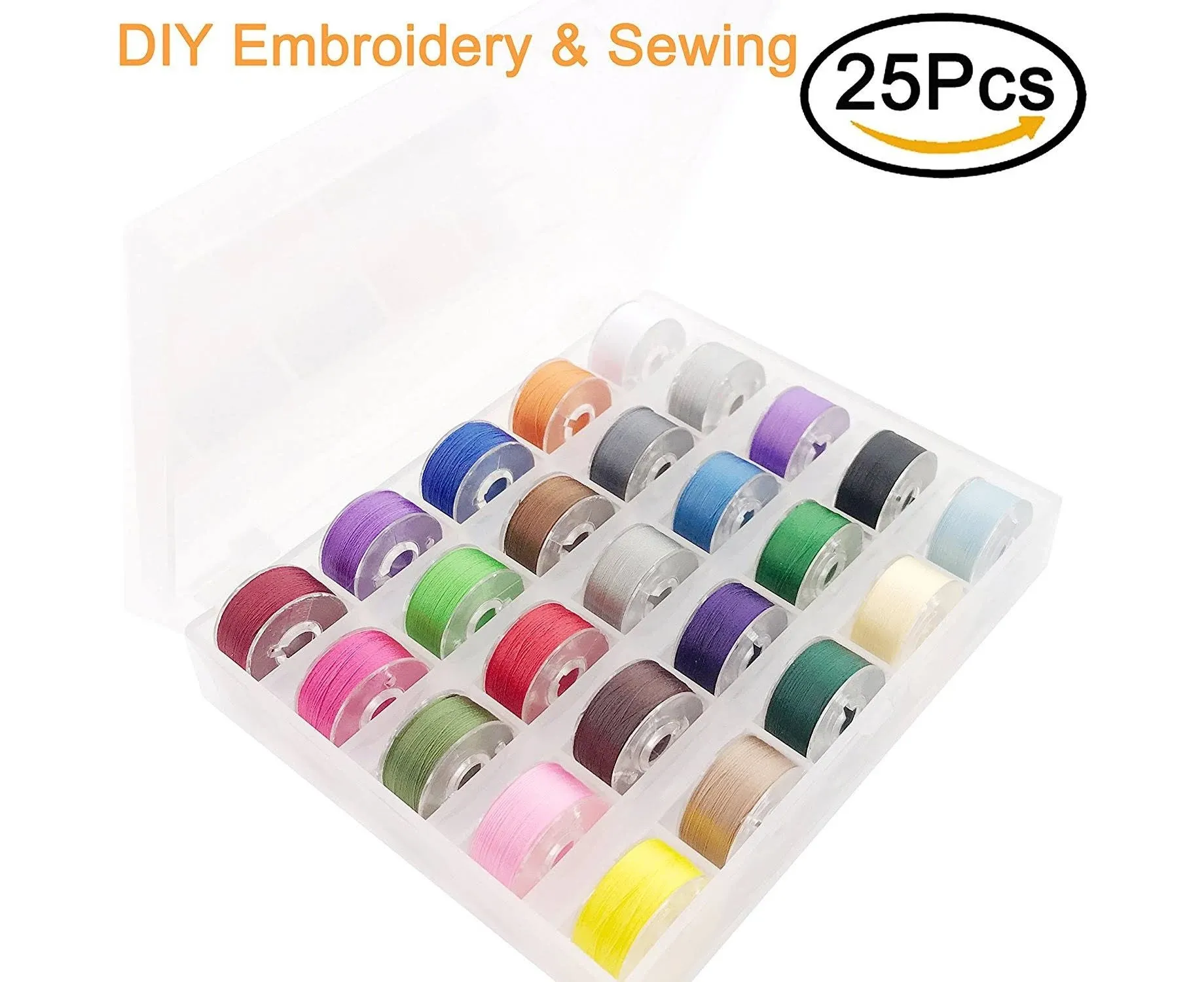 New brothread 25pcs Assorted 70D/2 Prewound Bobbin Thread Plastic Size A SA156 for Embroidery and Sewing Machine Thread DIY