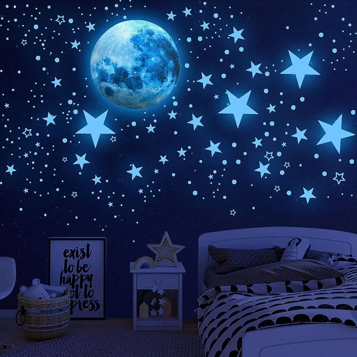 Glow in The Dark Stars for Ceiling,Glow in The Dark Stars and Moon Wall Decals, 1108 Pcs Ceiling Stars Glow in The Dark Kids Wall Decors, Perfect