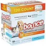 Bouce Bounce Pet Hair and Lint Guard Mega Dryer Sheets for Laundry, Fabric Softener with 3 x Pet Hair Fighters, Unscente