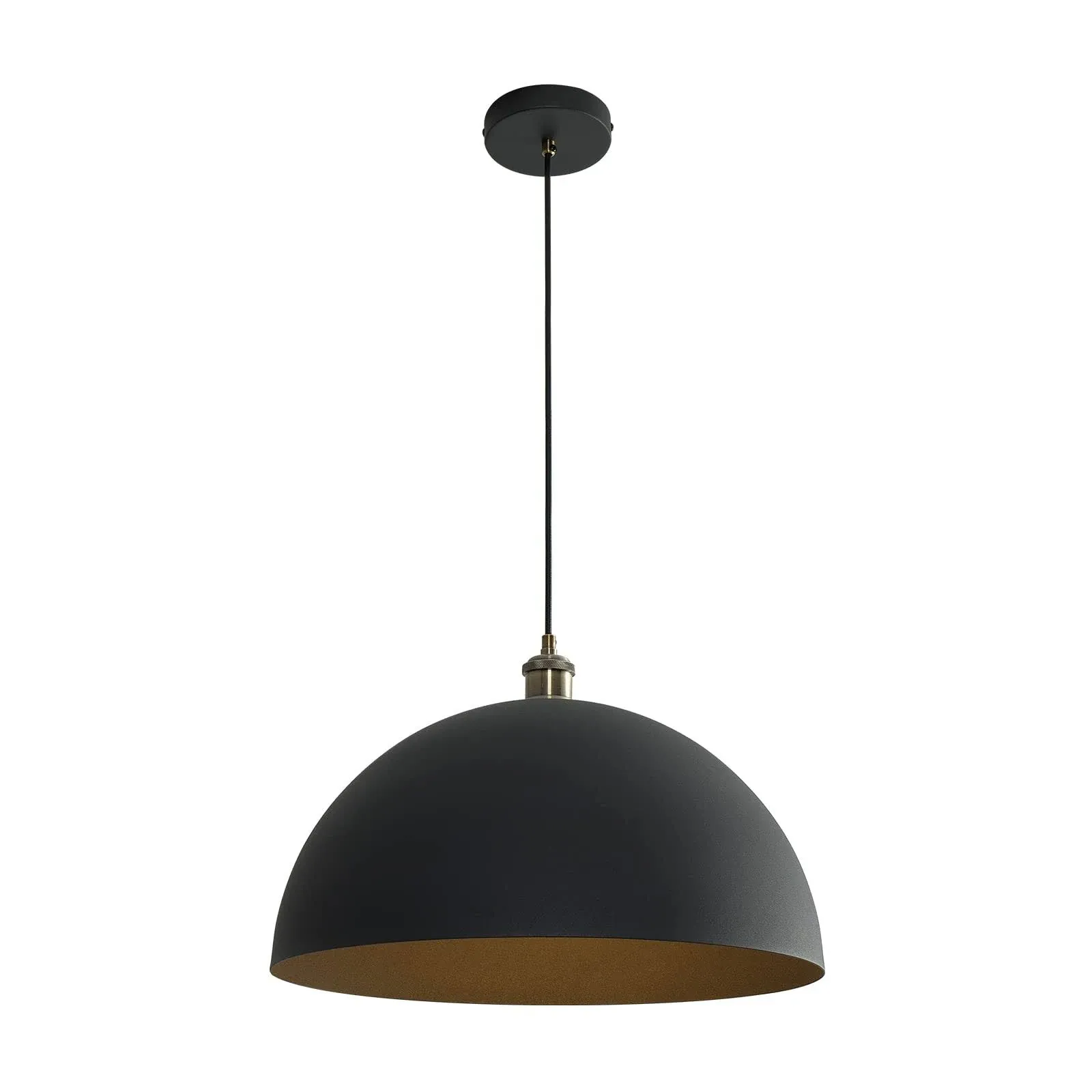 Vintage Black Pendant Light 17.72'' Retro Farmhouse Large Dome Pendant Lamp Modern Industrial Chandelier for Wire length 78.74 '' for Kitchen Island, Bedroom, Dining Room, Living Room, Hallway