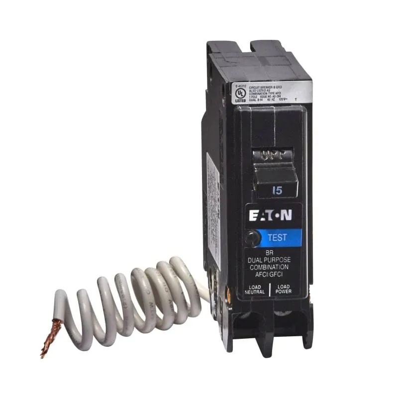 Eaton BR 15 Amp Single-Pole Dual Function Arc Fault/Ground Fault Circuit Breaker BRAFGF115CS