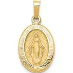 14k Yellow Gold Hollow Oval Miraculous Medal Pendant - 11 x 22mm - Black Bow Jewelry Company