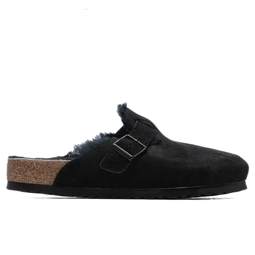 Birkenstock Boston Shearling - Suede (Unisex) Clog Shoes Black/Black Suede : EU 36 (US Women's 5-5.5) Regular