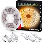 MYPLUS Under Cabinet Led Lighting, 16.4ft LED Strip Lights Kit with Dimmer Control for Kitchen, Cabinet, Shelf, Counter, Bedroom and Décor, Warm White 3000K, 1050LM