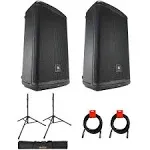 JBL Professional EON715 Powered Pa Bluetooth Loudspeaker, 15-inch (Pair) Bundle with Deluxe Steel Speaker Stand with Tripod Base and Case, and 2x XLR