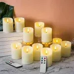 Eywamage Ivory Flameless Pillar Candles with Remote Set of 12, Real Wax Flickering LED Battery Candles Φ 3" H 4"