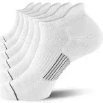 6 Pack Men's Ankle Running Socks Low Cut Cushioned Athletic Sports Socks, White+Gray, Shoe Size 7-9