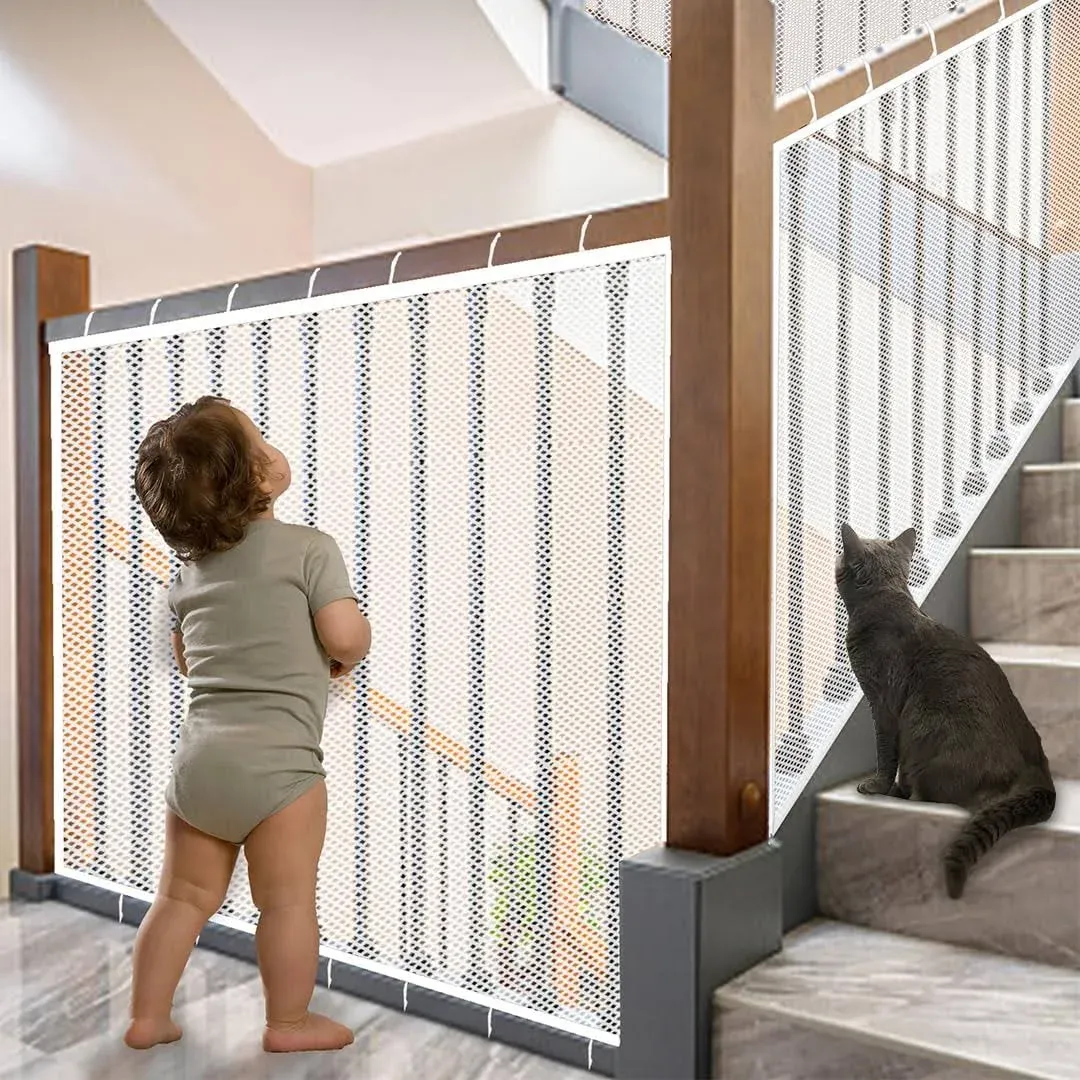 JIFTOK Baby Gate for Stairs, Banister Guard for Kids, Pets, Toys, 59ft L x 2.66 ...