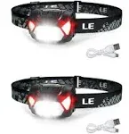 LE Headlamp Rechargeable, LED Head Lamp with 6 Modes for Camping & Hiking Gear Essentials, IPX4 Waterproof High Lumen Bright Headlight Flashlights with Adjustable Headband, USB Cable Included