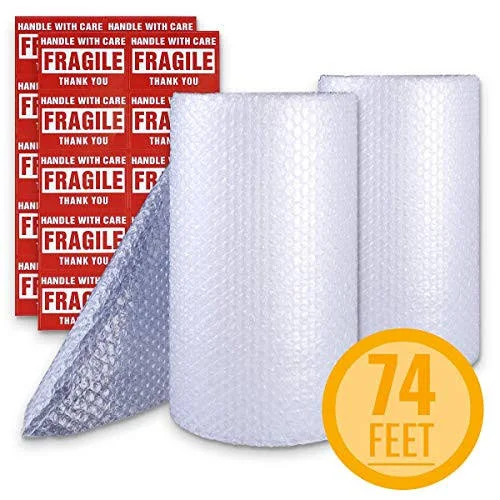 Bubble Cushioning Wrap Roll 2 Pack 3/16&#034; Air Bubble 12 Inch X 74 Feet Total, Pe