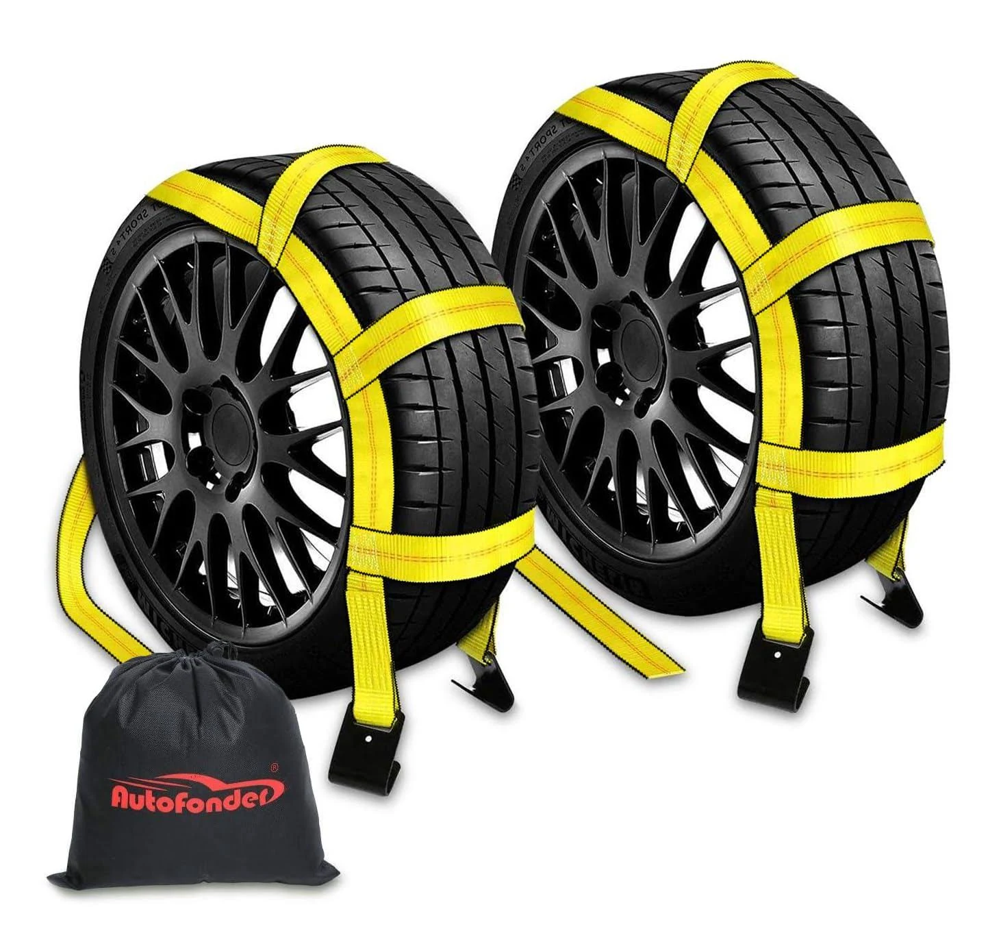 Autofonder 2pc Tow Dolly Basket Straps with Flat Hook for 14"-17" Tires -10,000 lbs Breaking Strength Tire Bonnet&Tire Net -2” Over Wheel Car Basket