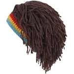 Men Knit Hat with Hair Boys Funny Handmade Knitting Winter Hat Beanie Rasta Hat with Dreadlocks