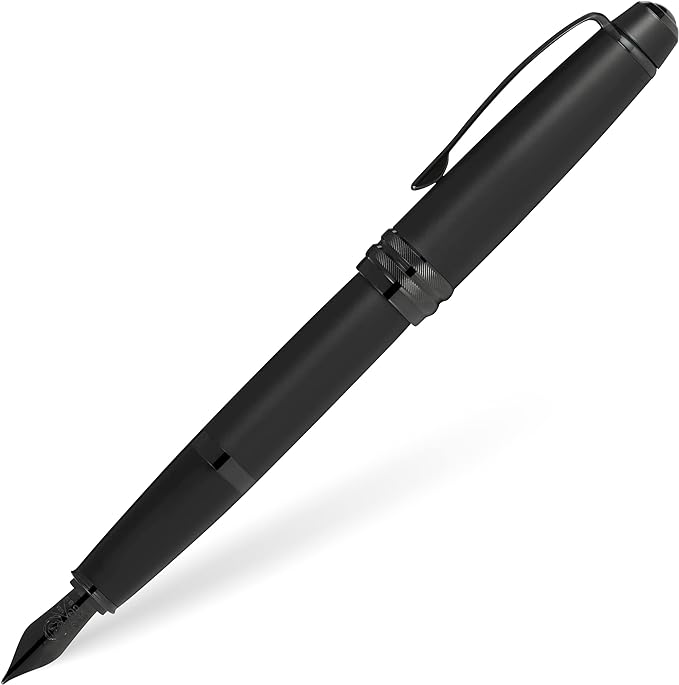 Cross Bailey Matte Black Lacquer Fountain Pen with Polished Black PVD appointments, Medium Nib