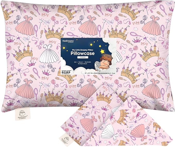 KeaBabies Funda de almohada para niños pequeños de 13 x 18 pulgadas, funda de almohada orgánica para niños y niños, funda de almohada de algodón 100 % natural para almohadas de sueño en miniatura, la almohada se vende por separado (Happy Dino)