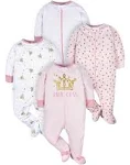 Gerber Baby-Girls 4 Pack Sleep 'N Play Footie, Castle, Newborn