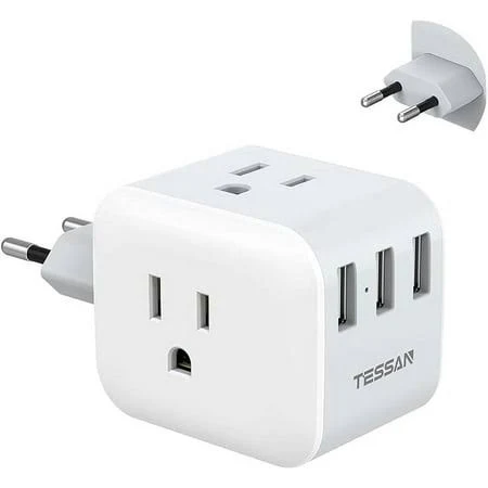 European Travel Plug Adapter TESSAN 6 in 1 Travel Adapter with 3 AC Outlets 3...