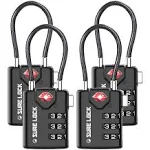 4 Pack TSA Approved Luggage Locks Black