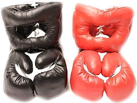 Adult sized Buffed pvc Boxing Gloves And Head Gear - Set Of Two